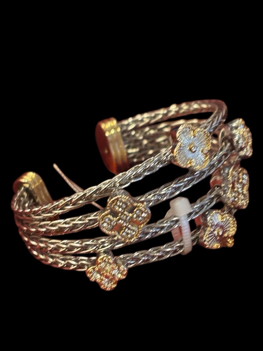 Neiman Marcus Two-Tone Gold and Silver Floral Multi-Strand Cuff Bracelet